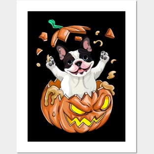 Boston Terrier In The Pumpkin tshirt halloween costume funny gift t-shirt Posters and Art
